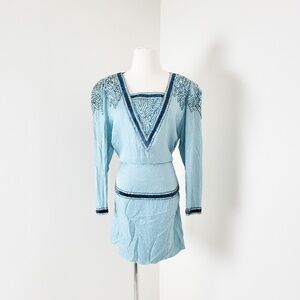 *Free With Purchase* 80’s D'ore shift dress midi turquoise beaded sequins